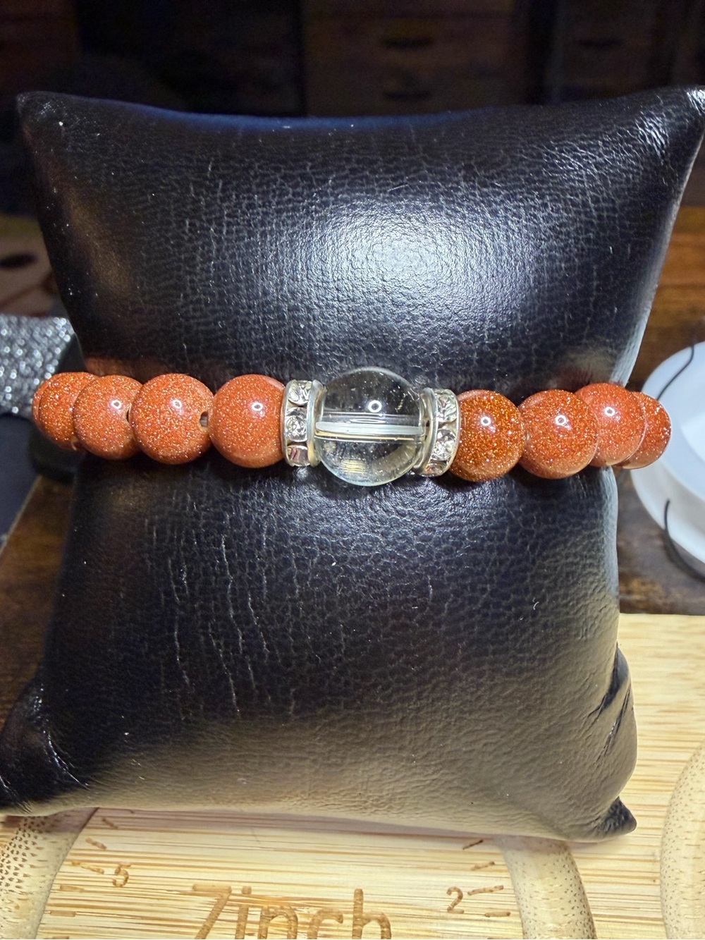Golden Sandstone Stretch Bracelet Clear 
Quartz Focal Charm